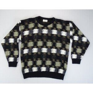 Vintage Protege Sweater Mens Large Black White‎ Acrylic Crewneck Grandpa 80s USA